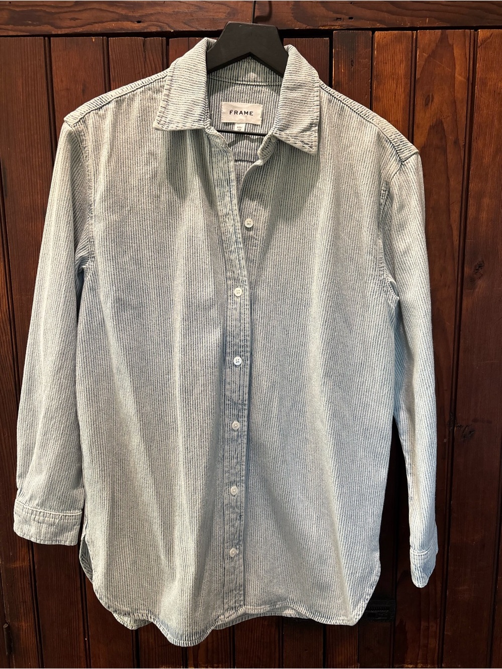 FRAME Pinstriped Oversized Rugged Boyfriend Classic Button-Up, Comfy, Cozy, XS